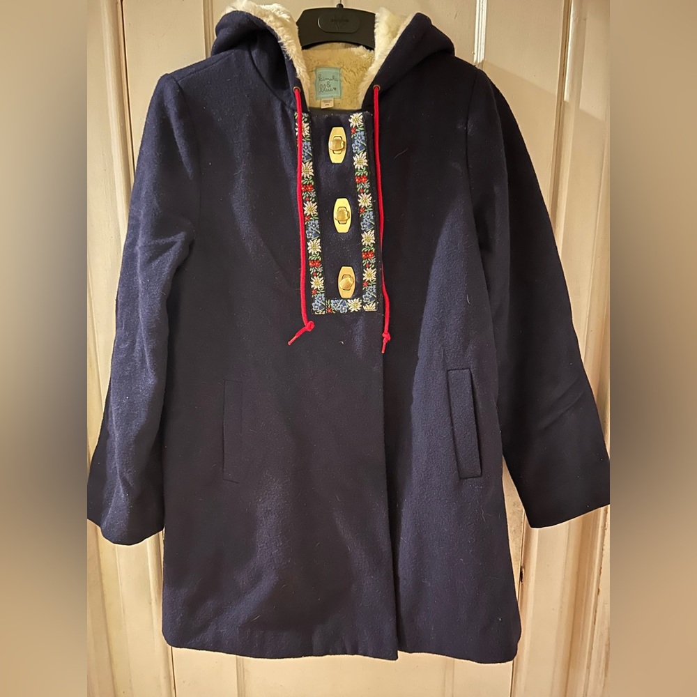 Kimchi & Blue Navy Pea Coat with Floral Embroidery